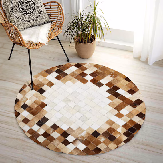 سجادة دائرية من الجلد الطبيعي – صناعة يدوية فاخرة - Image 4