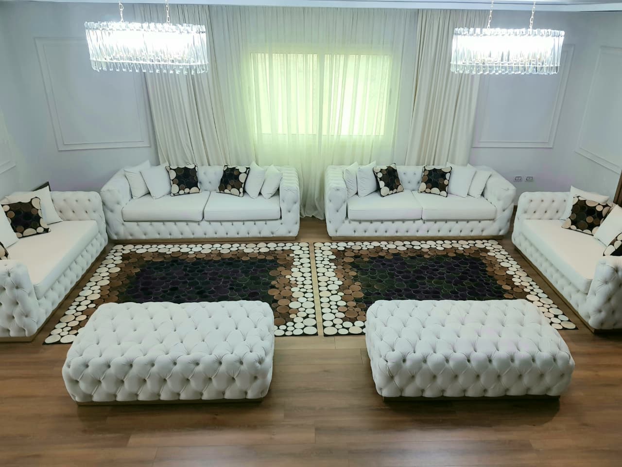 سجادة جلد طبيعي يدوي – دوائر 3 لون